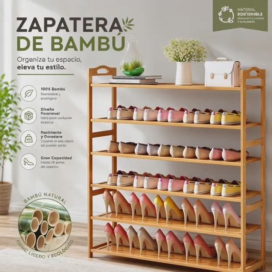 Zapateras Almacenamiento Zapatos Bamboo En Plano 6 Niveles 